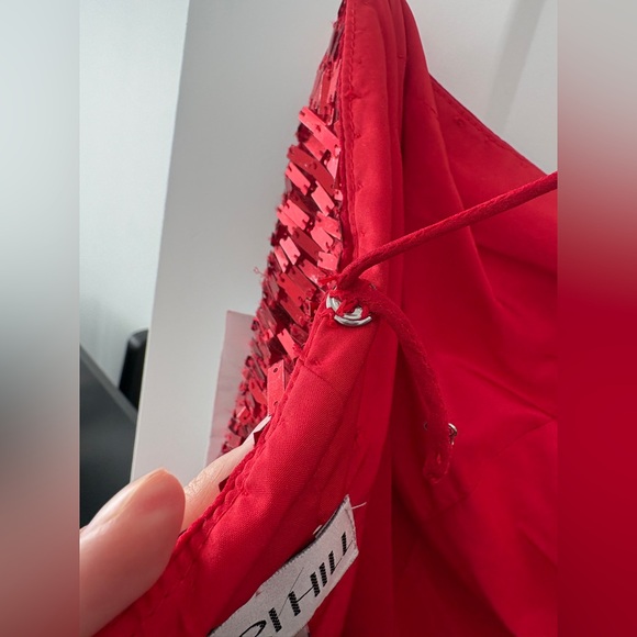 ONE SHOULDER RED SHERRI HILL MINI DRESS WITH 3 STRAPS IN THE BACK SZ 6 - Picture 8 of 11